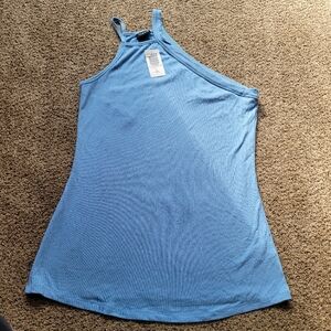 NWT Torrid Womens Tank Top 1X Rib One Shoulder Cut Out Cami Dust Blue Beach Sexy